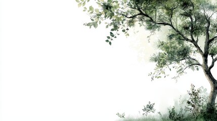 Elegant Watercolor Botanical Tree with Decorative Borders and Light Background for Design Use