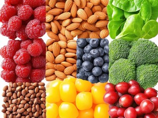 Colorful assortment of fresh fruits and vegetables arranged aesthetically