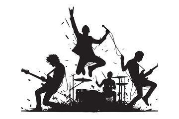 High Energy Rock Concert Silhouette Vector Art for Graphic Designs