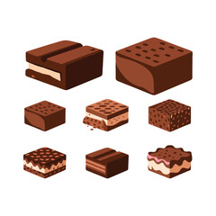 Chocolate Dessert Grid Vector: Assorted Sweet Squares Treat Illustrations