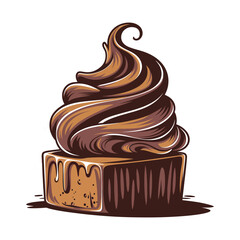 Chocolate Ice Cream Swirl Vector: Dessert Illustration on Cake Base