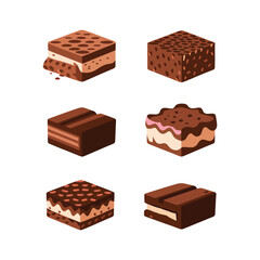 Chocolate Dessert Squares Vector Set: Assorted Sweet Treat Illustrations