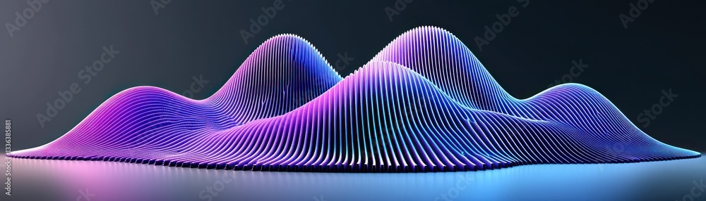 Poster abstract digital landscape featuring peaks and flowing curved structures
