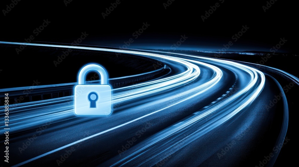 Poster A glowing lock symbolizes network security and secure data transfer