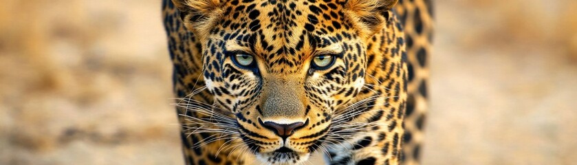 A Close Up Portrait Depicts A Leopard Staring Directly Forward