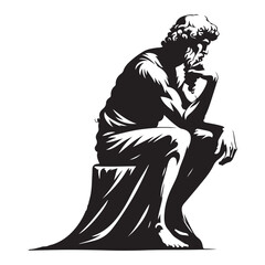 Famous Thinker Vector Silhouette Statue Pondering Deeply Illustration Design