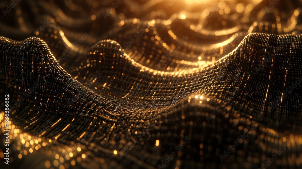 Poster An abstract textured background with golden reflective glowing lights