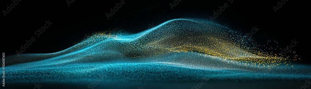 Poster Abstract illustration depicts illuminated particles shaped into undulating forms