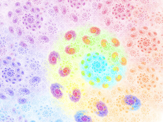 Abstract intricate spiral flowers in bright colors.