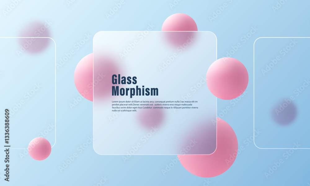 Poster website landing page template with glass morphism effect. presentation carousel with glass overlay e