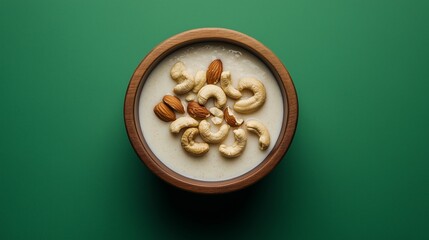 Fototapeta premium Delicious Milk Rice Kheer with Mixed Nuts Creamy and Nutritious Dessert