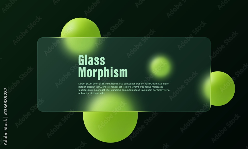 Poster dark gradient background and transparent matte panel with overlay effect on bright green colored sph