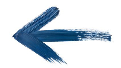 Hand drawn blue brush stroke arrow on transparent background