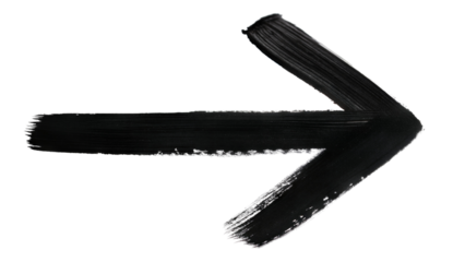 Hand drawn black brush stroke arrow on transparent background
