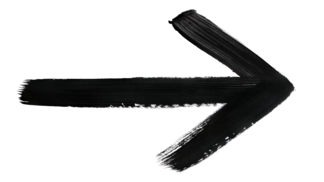 Hand drawn black brush stroke arrow on transparent background
