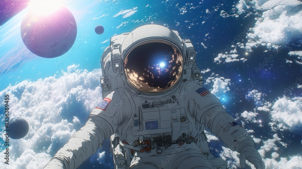 Poster an astronaut floats peacefully in the vastness of outer space