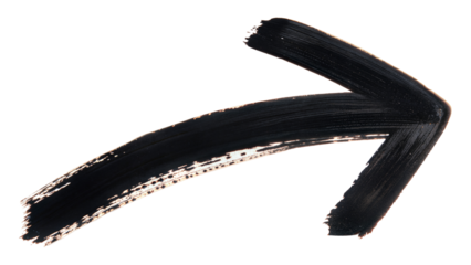 Hand drawn black brush stroke arrow on transparent background