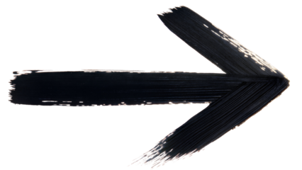 Hand drawn black brush stroke arrow on transparent background
