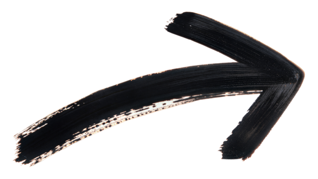 Hand drawn black brush stroke arrow on transparent background