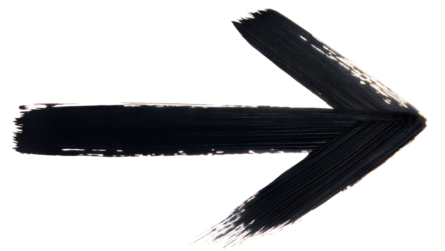 Hand drawn black brush stroke arrow on transparent background
