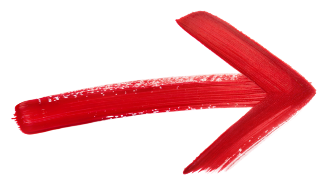 Hand drawn red brush stroke arrow on transparent background