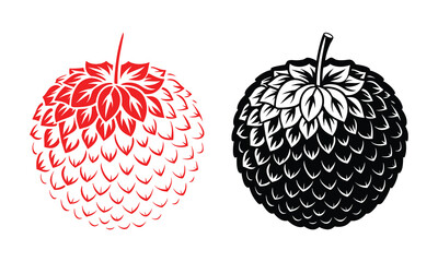 Abstract Lychee Logo Stylized Lychee Fruit Vector Illustration – Red and Black Tribal Design Tattoo Style Lychee Illustration