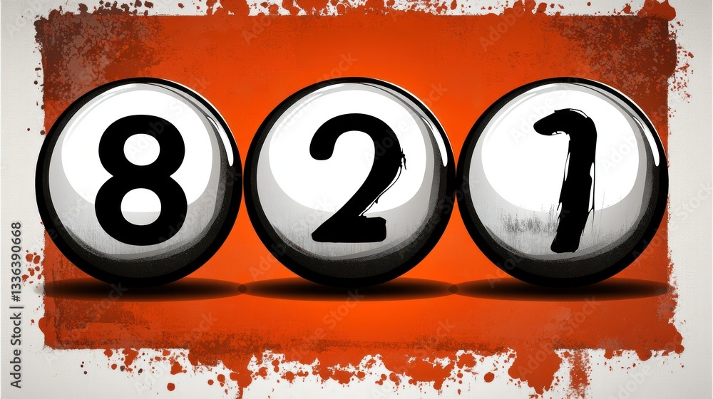 Poster three numbered balls are displayed against an orange background