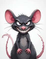 Cartoon Rat Character with Grin and Red Eyes Illustration