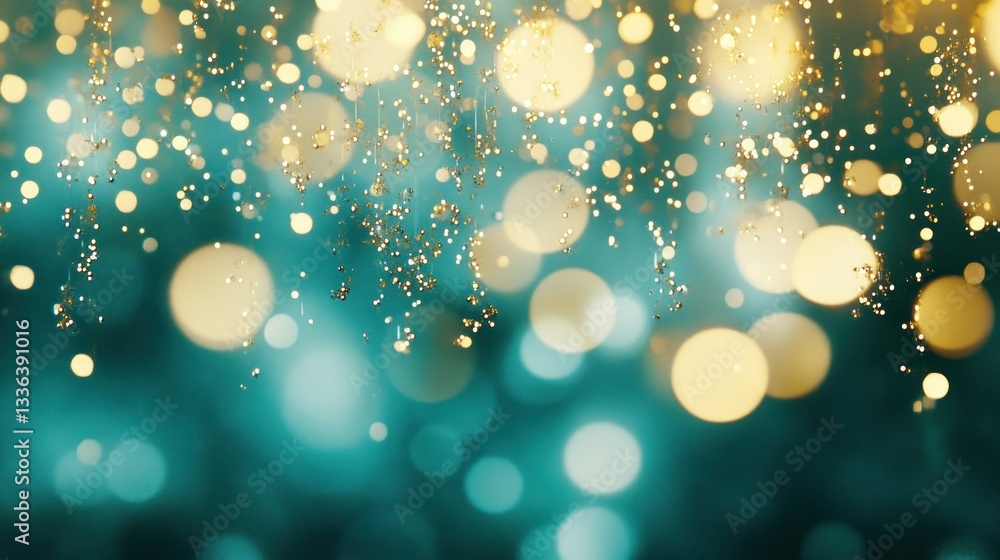 Poster bright sparkling bokeh lights with falling glitter against a background