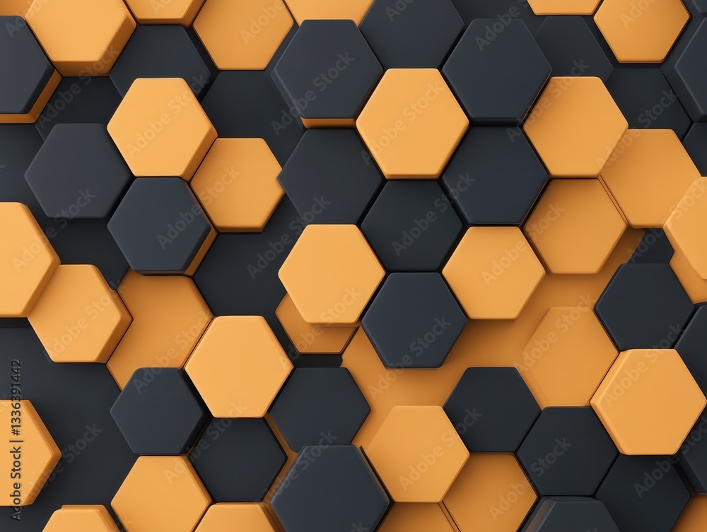 Poster abstract geometric pattern of interlocking hexagons in black and orange tones