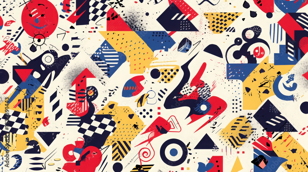Poster pop surrealism abstract shapes. vibrant and playful background featuring abstract shapes in a pop su