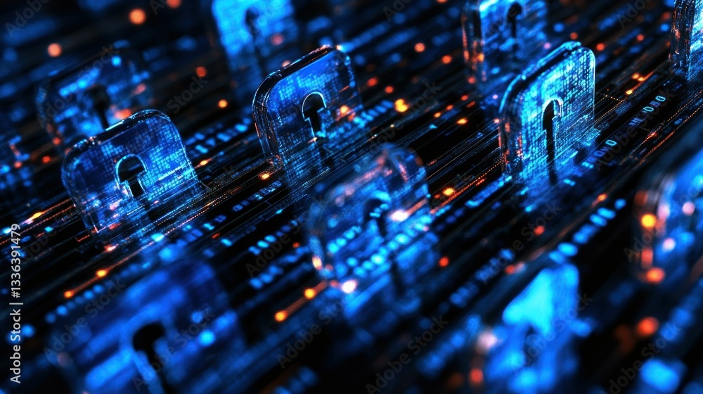 Poster Digital locks and data streams depicting modern technology security measures