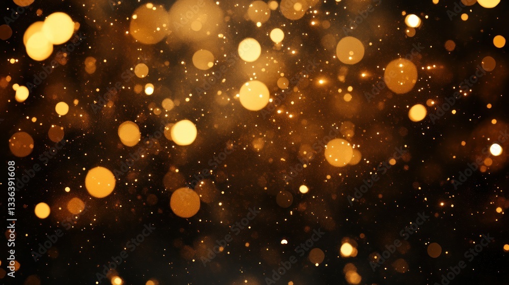 Poster Golden Bokeh Lights Floating With A Soft Abstract Dark Background