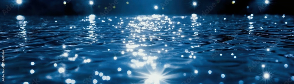Poster sparkling water with reflections and lights reflecting on the surface