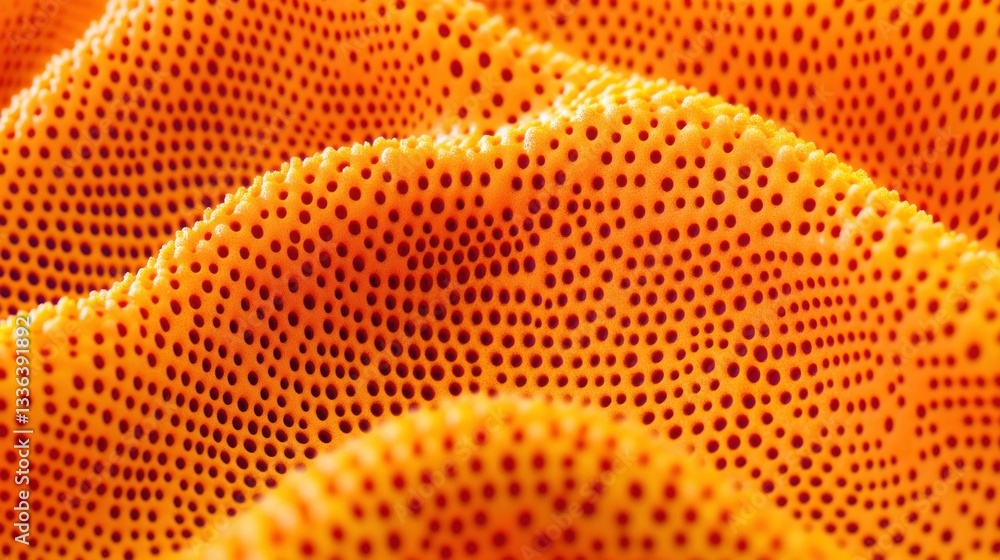 Aufkleber an abstract artwork showing a textured orange porous material in close view