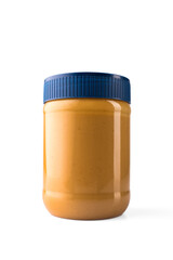 Delicious and healthy peanut butter on white background
