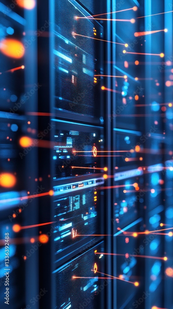 Aufkleber abstract view of data servers with glowing lights in a tech environment