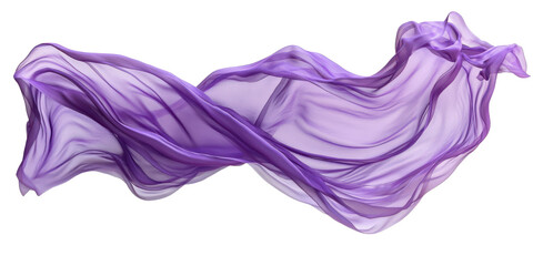Purple silk fabric flowing gracefully in the wind, isolated on a transparent background