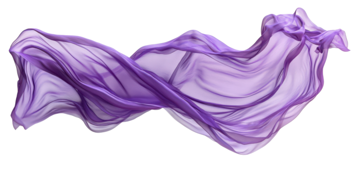 Purple silk fabric flowing gracefully in the wind, isolated on a transparent background
