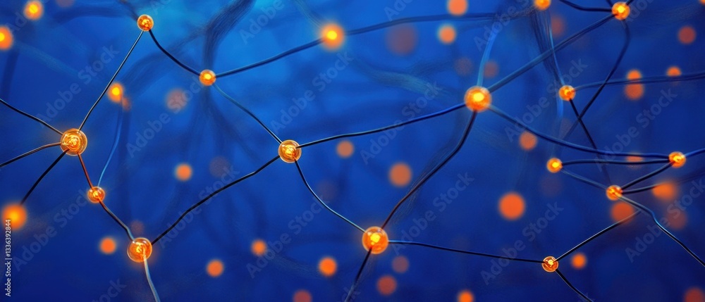 Poster abstract representation of interconnected nodes and glowing lights
