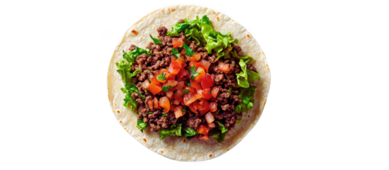Traditional Mexican Tacos with Ground Beef, Fresh Herbs, and Tomato