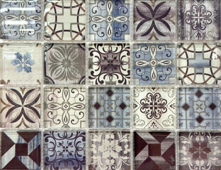 Colonial heritage patterned tiles in random floral, star, ornamental, engraving, and other abstract patterns. Handmade colonial tiles, or old heritage tiles in various colorful paint colors. Seamless 