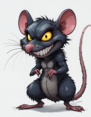 Cartoon Rat Character Grinning Menacingly with Large Teeth and Glowing Eyes