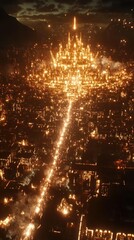 Obraz premium The illuminated metropolis features bright lights and a central thoroughfare