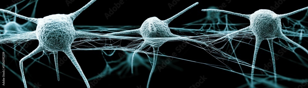 Poster Neural network cells demonstrate connectivity across a dark black background