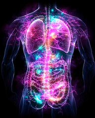 Energy flowing through human torso, highlighting internal organs