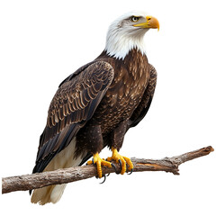 Obraz premium Bald eagle on a branch isolated on transparent background