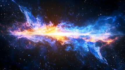 Fototapeta premium Fiery cosmic nebula with vibrant blue and orange hues, creating a dynamic interstellar scene