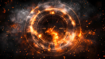Fototapeta premium Fiery clock mechanism in smoky space