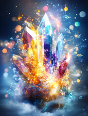 Obraz premium Fiery, icy crystals burst with light and energy